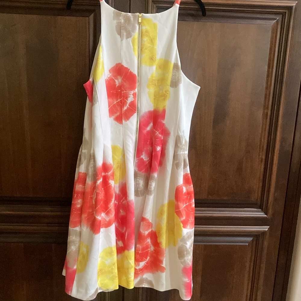 Calvin Klein White Dress with Pink, Yellow, and Gray Floral Print - Picture 5 of 8